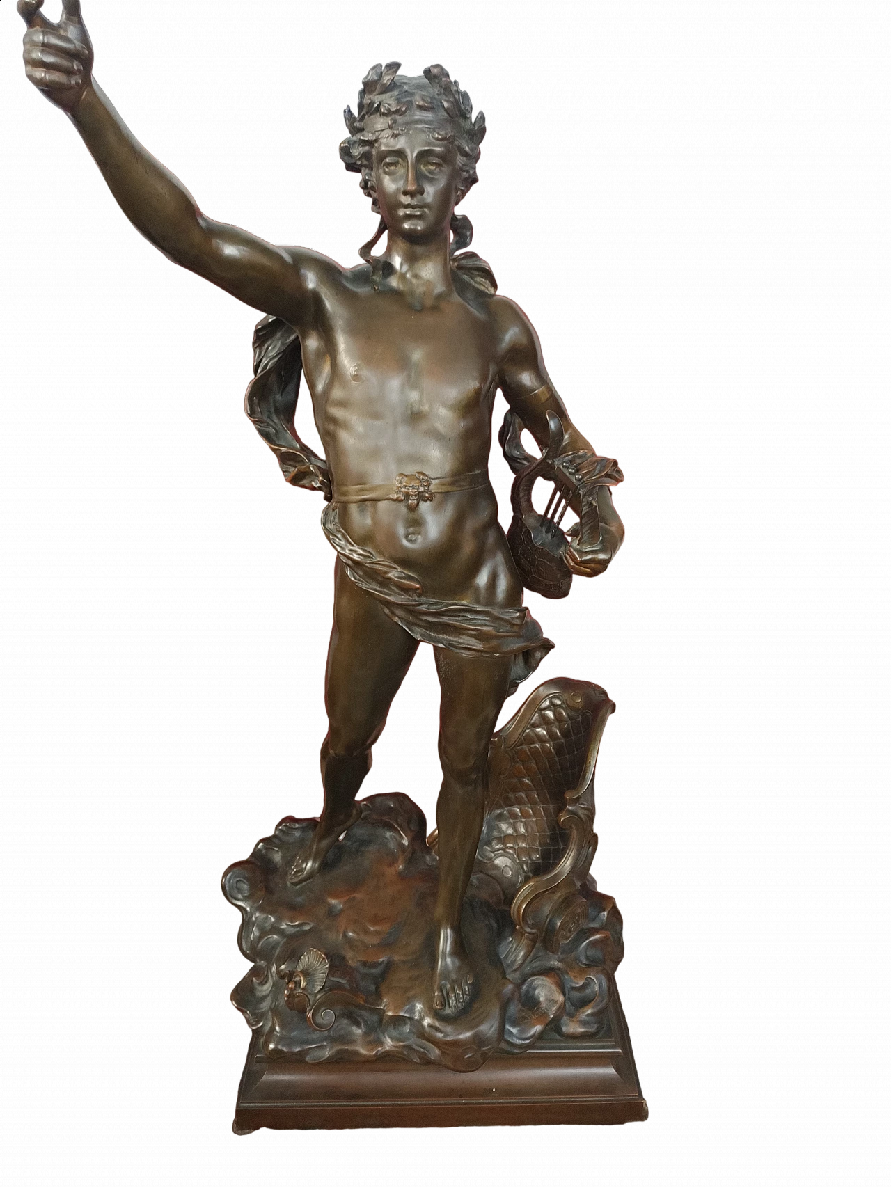 Scultura in bronzo di figura con arpa di Clement Leopold Steiner, '800 9