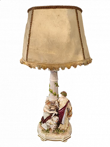 Art Nouveau table lamp with fringed shade, 19th century