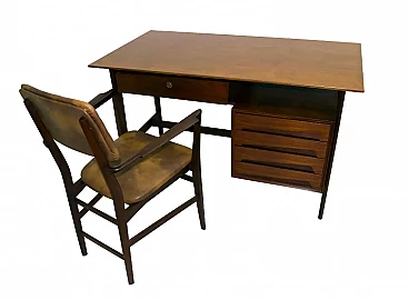 Teak wood desk and chair by Vittorio Dassi, 1950s