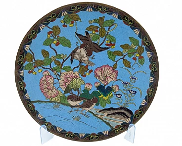 Piatto decorativo cinese in bronzo e smalto cloisonné