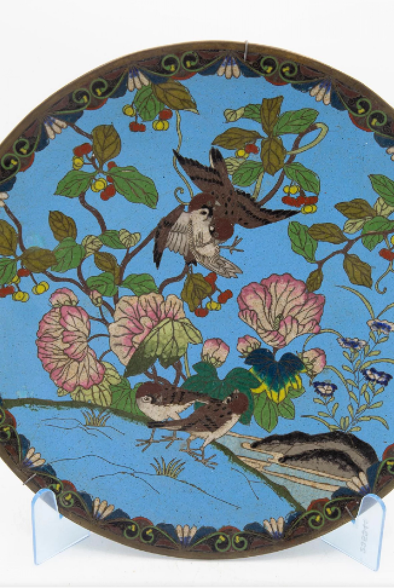 Chinese bronze and cloisonné enamel decorative plate 4