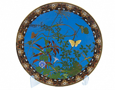 Chinese bronze and polychrome cloisonné enamel decorative plate