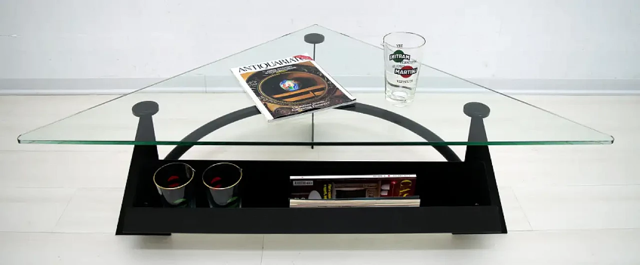 Blackened metal coffee table with glass top, 1990s 2