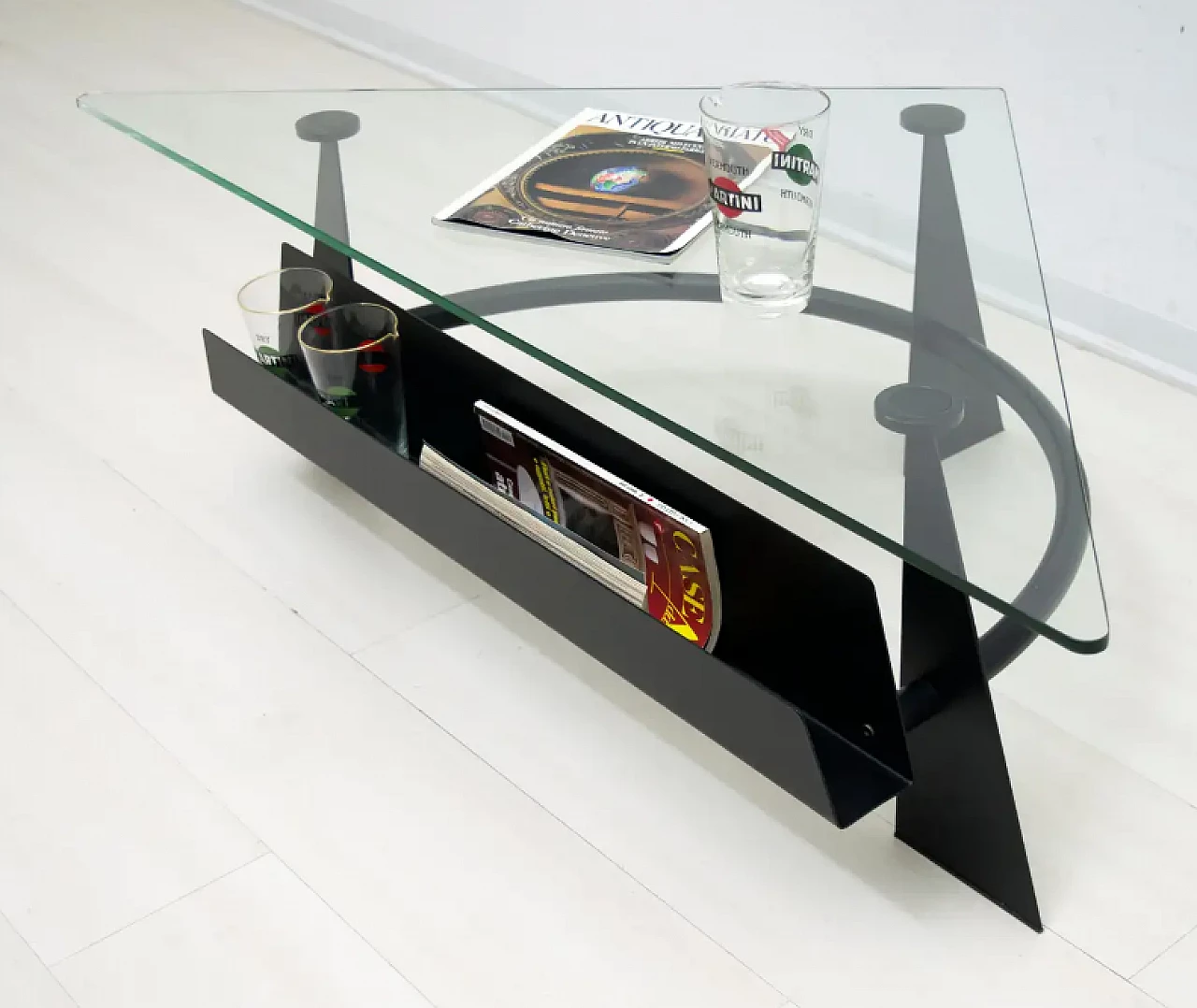 Blackened metal coffee table with glass top, 1990s 3