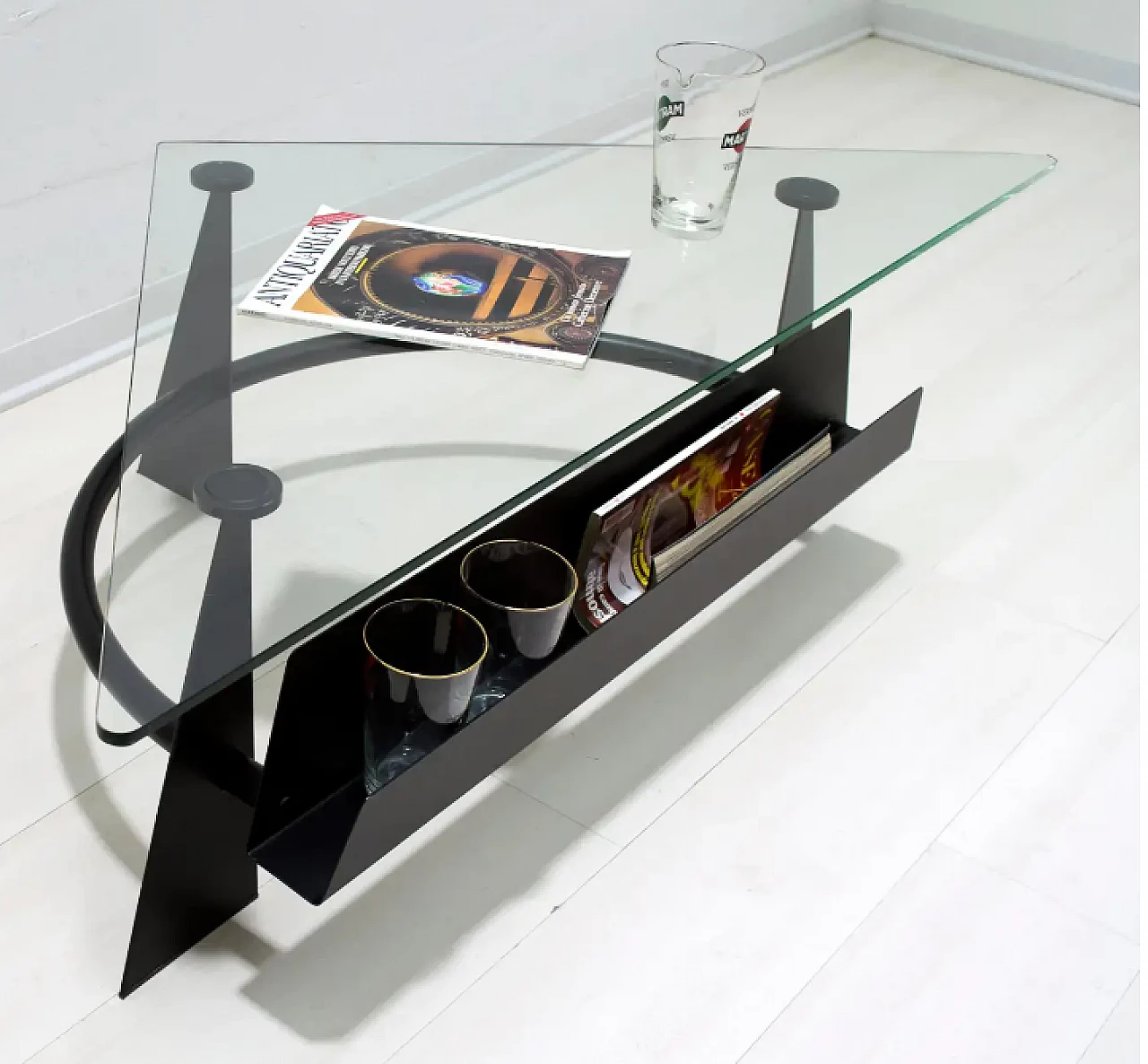 Blackened metal coffee table with glass top, 1990s 4