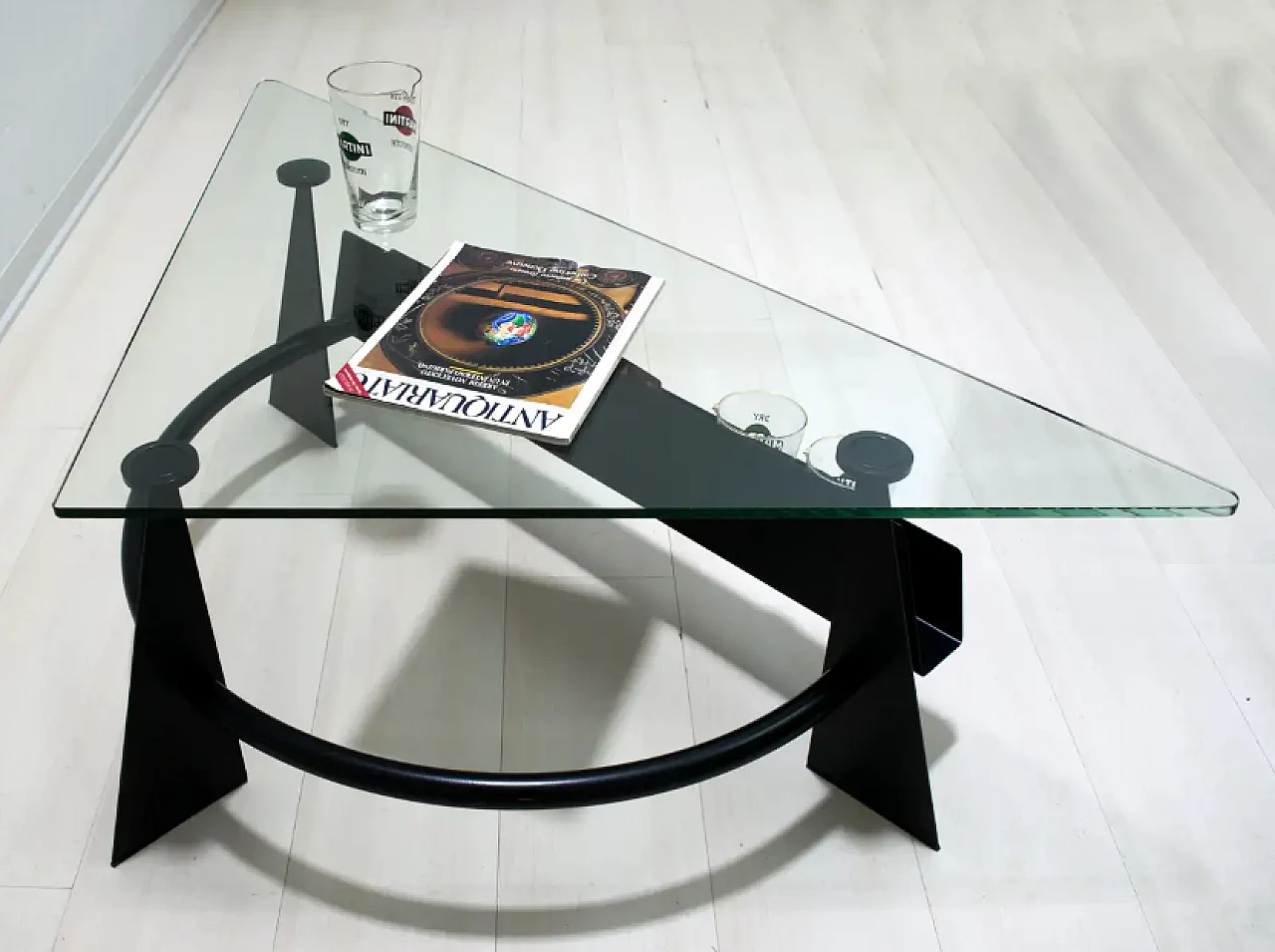 Blackened metal coffee table with glass top, 1990s 5