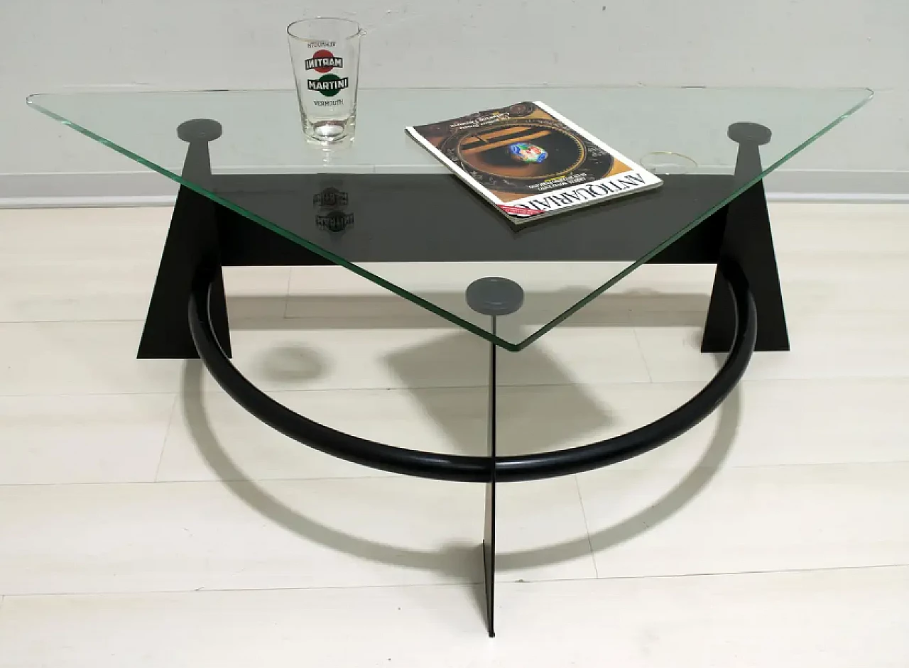 Blackened metal coffee table with glass top, 1990s 7