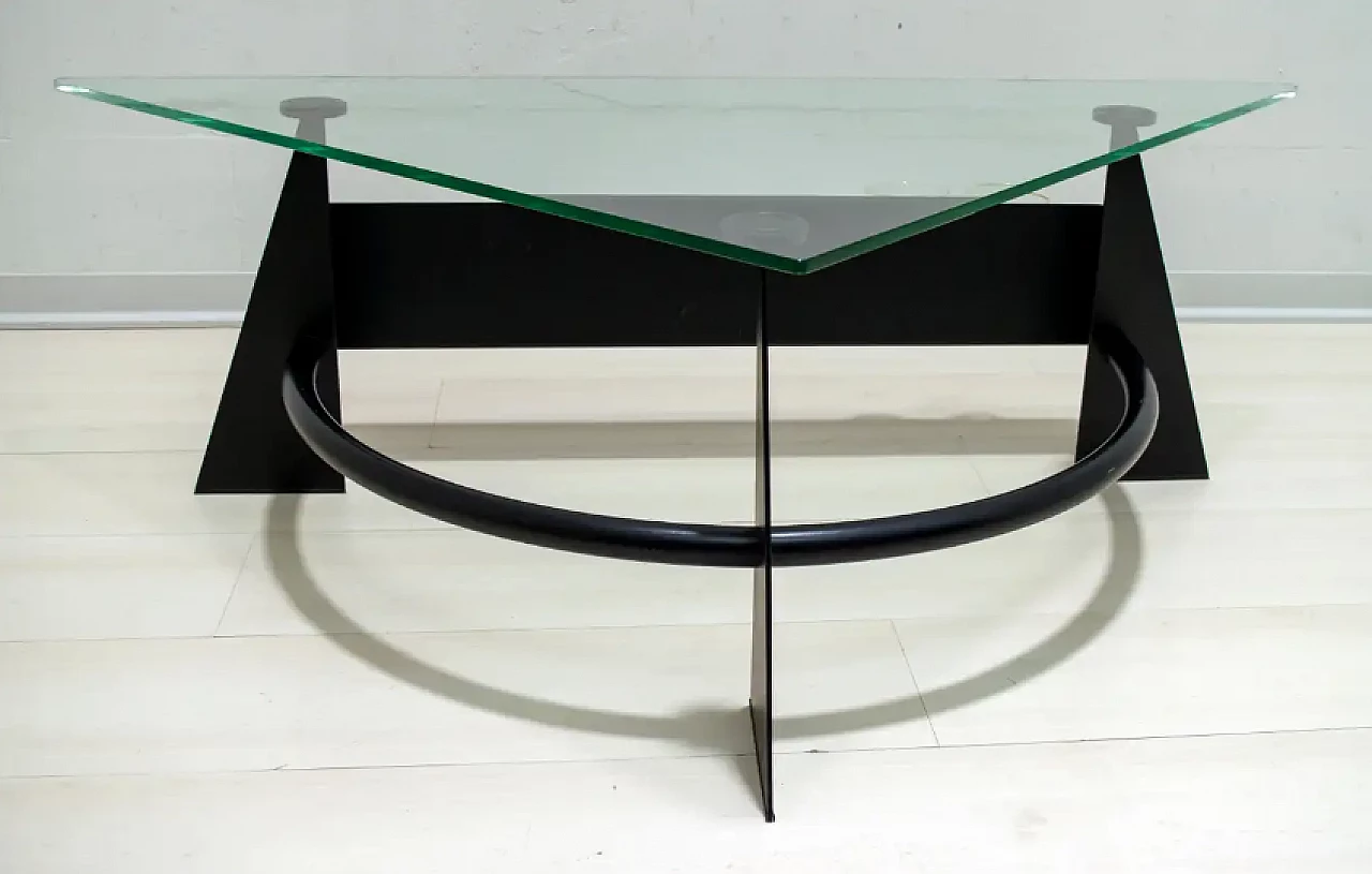 Blackened metal coffee table with glass top, 1990s 8