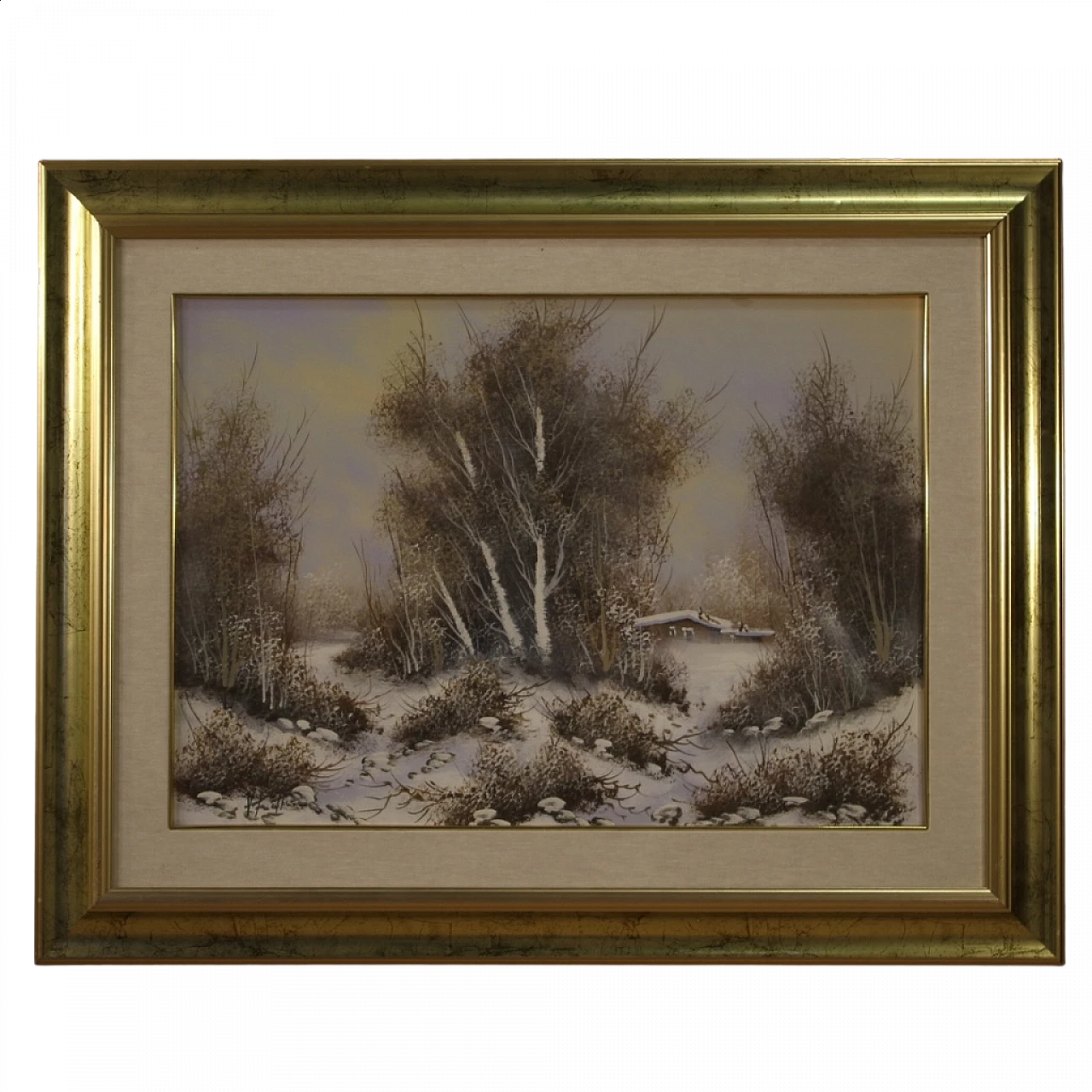 Dipinto italiano di paesaggio invernale, olio su tela, anni '60 16