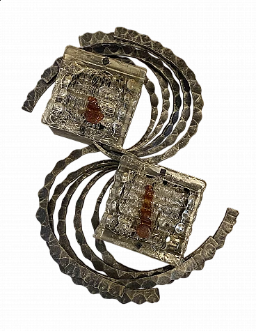 Brutalist wrought iron and glass wall lamp, 1960s