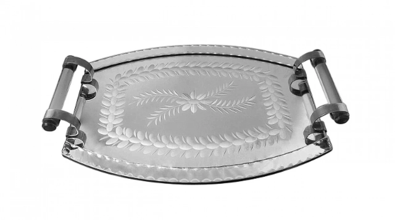 Engraved and beveled mirror vanity tray, 1950s 1