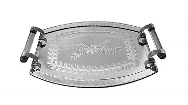 Engraved and beveled mirror vanity tray, 1950s