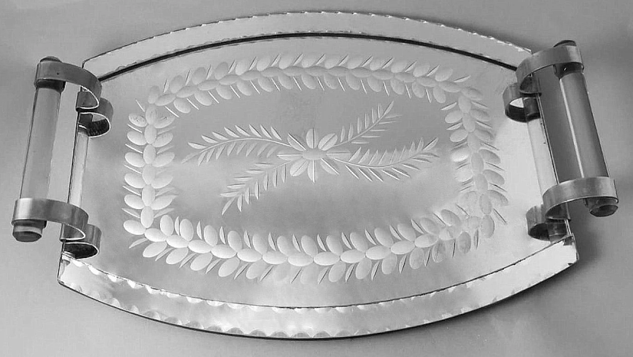 Engraved and beveled mirror vanity tray, 1950s 3