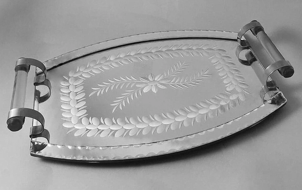 Engraved and beveled mirror vanity tray, 1950s 4