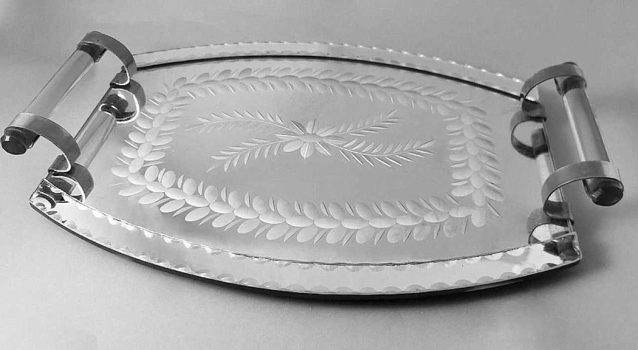 Engraved and beveled mirror vanity tray, 1950s 5