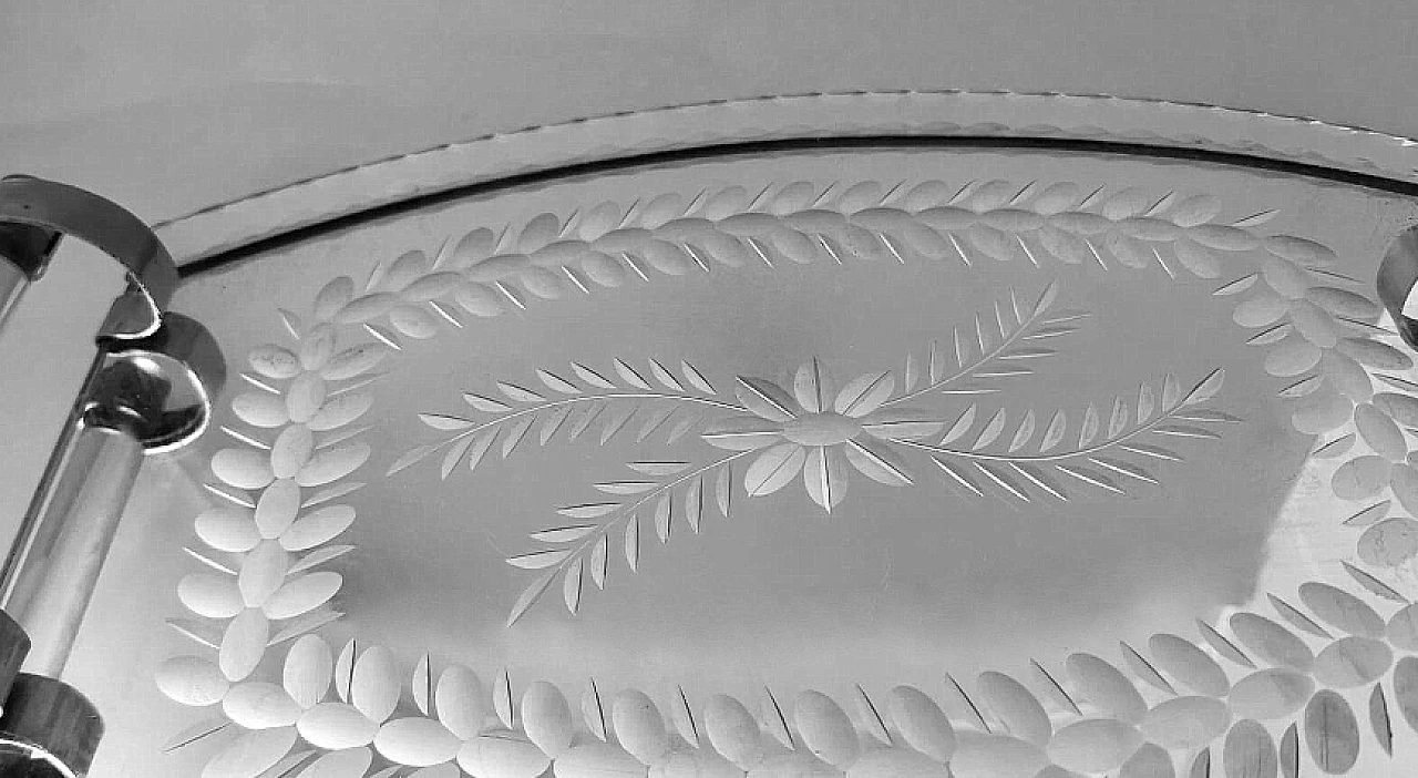 Engraved and beveled mirror vanity tray, 1950s 10