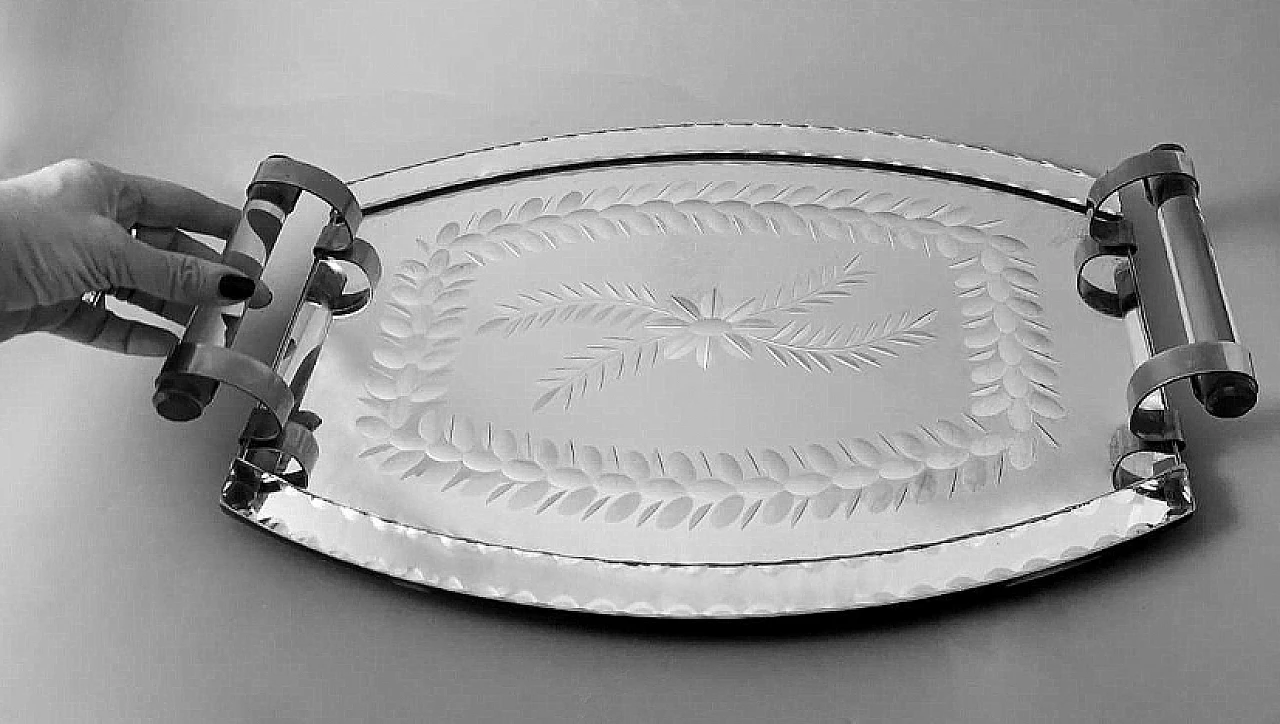 Engraved and beveled mirror vanity tray, 1950s 15
