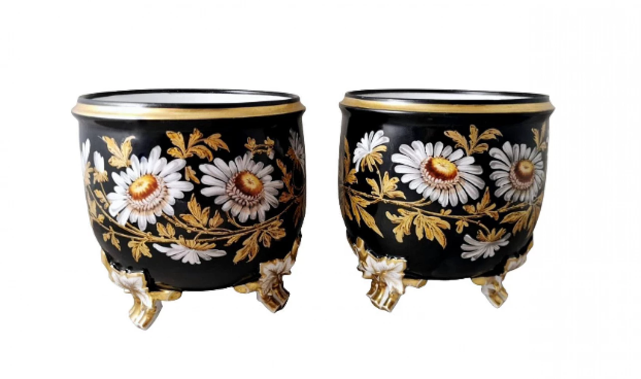 Pair of Napoleon III painted porcelain cachepots, late 19th century 1