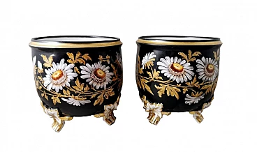 Pair of Napoleon III painted porcelain cachepots, late 19th century