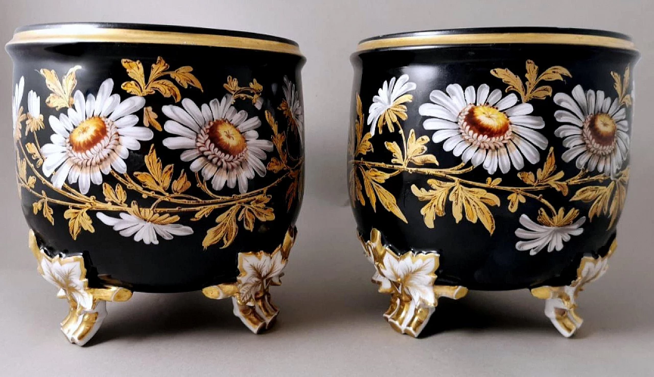 Pair of Napoleon III painted porcelain cachepots, late 19th century 2