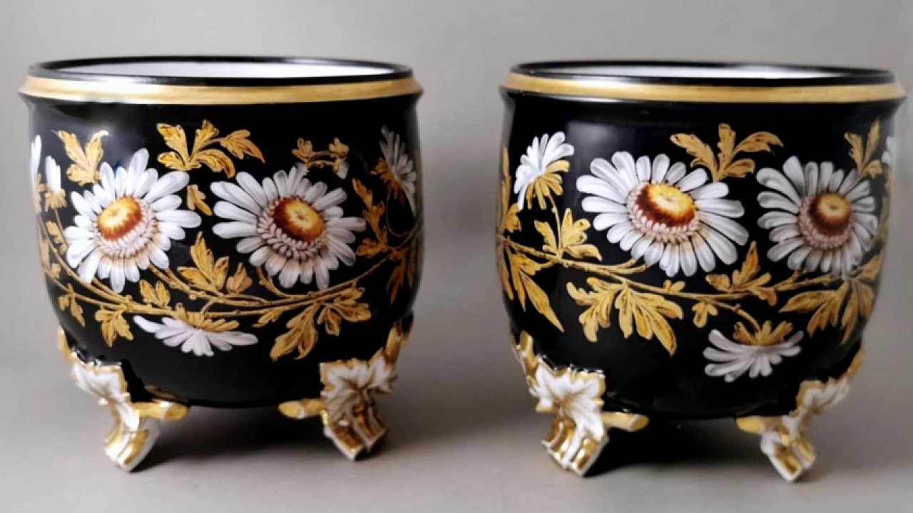 Pair of Napoleon III painted porcelain cachepots, late 19th century 3