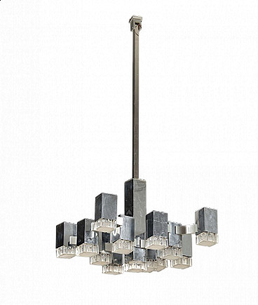 Cubic thirteen-light chandelier by Gaetano Sciolari, 1970s