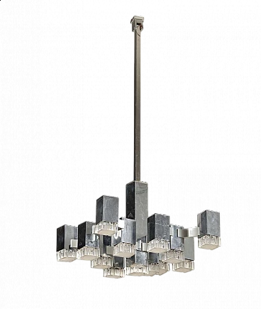 Cubic thirteen-light chandelier by Gaetano Sciolari, 1970s