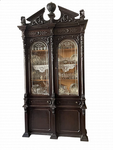 Carved wooden sideboard with display case, 19th century