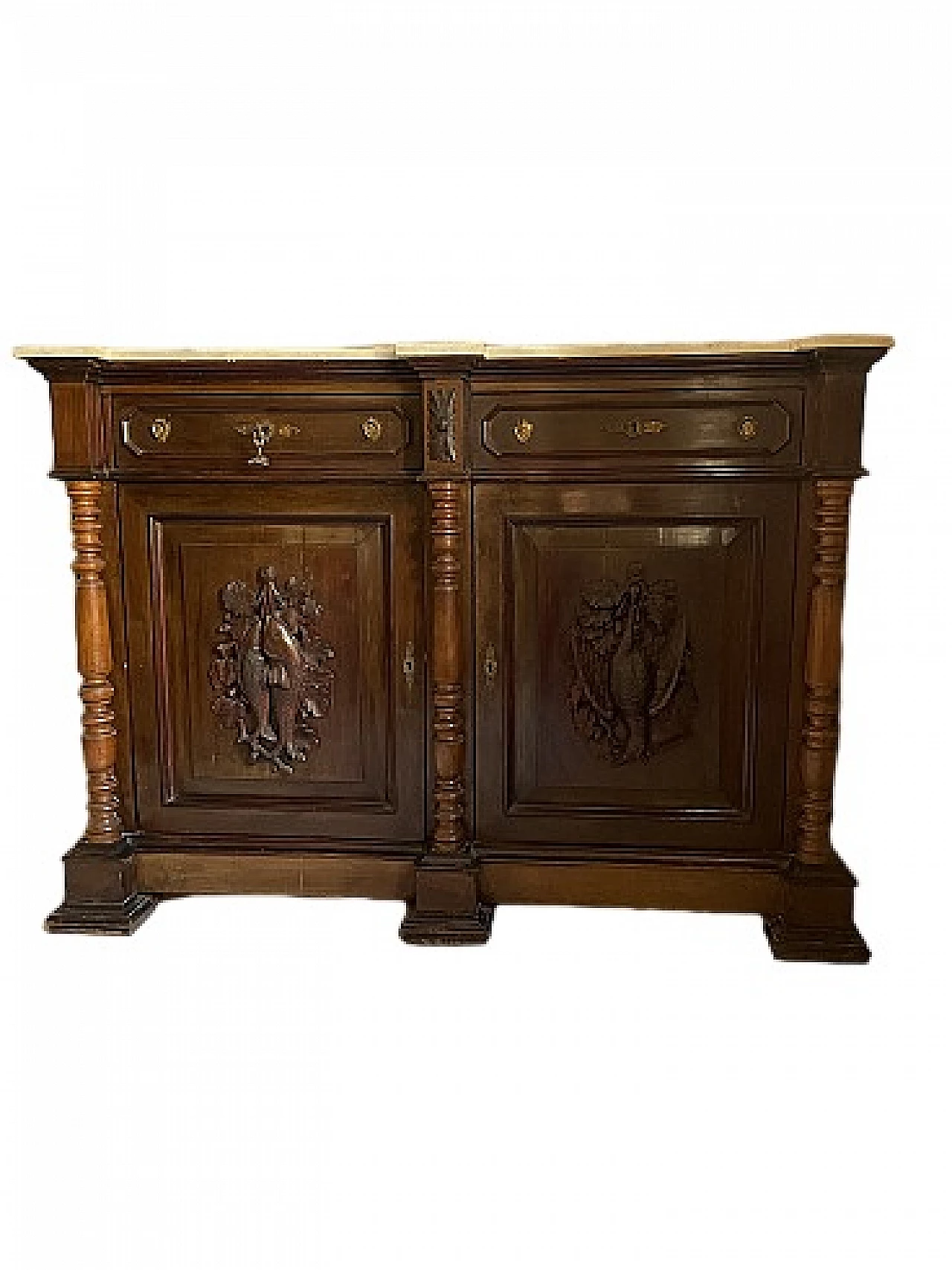 Carved wooden sideboard with recessed drawers, 19th century 13