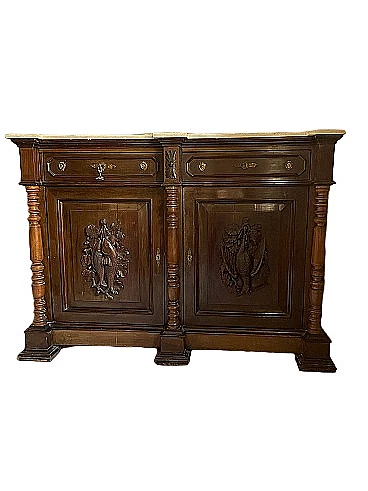 Carved wooden sideboard with recessed drawers, 19th century