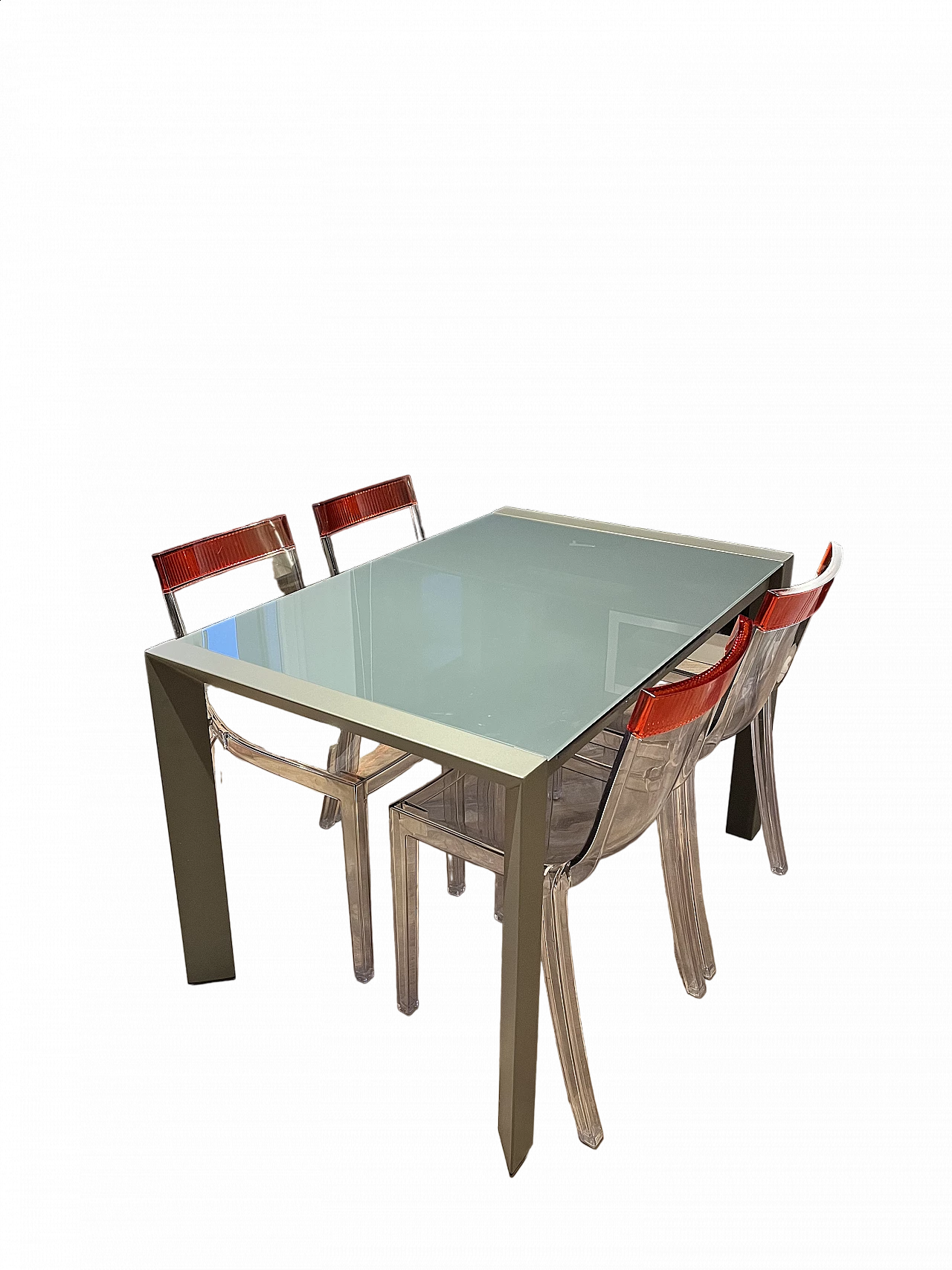 Phoenix extending table in tempered glass and steel, 2000s 6