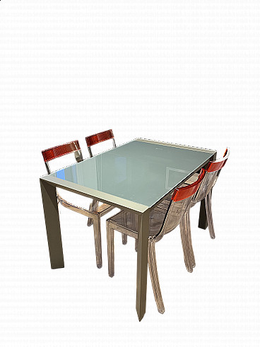 Phoenix extending table in tempered glass and steel, 2000s