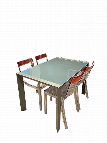 Phoenix extending table in tempered glass and steel, 2000s