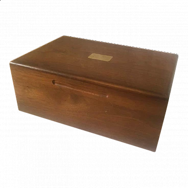 Walnut box with gilded plate, 1950s