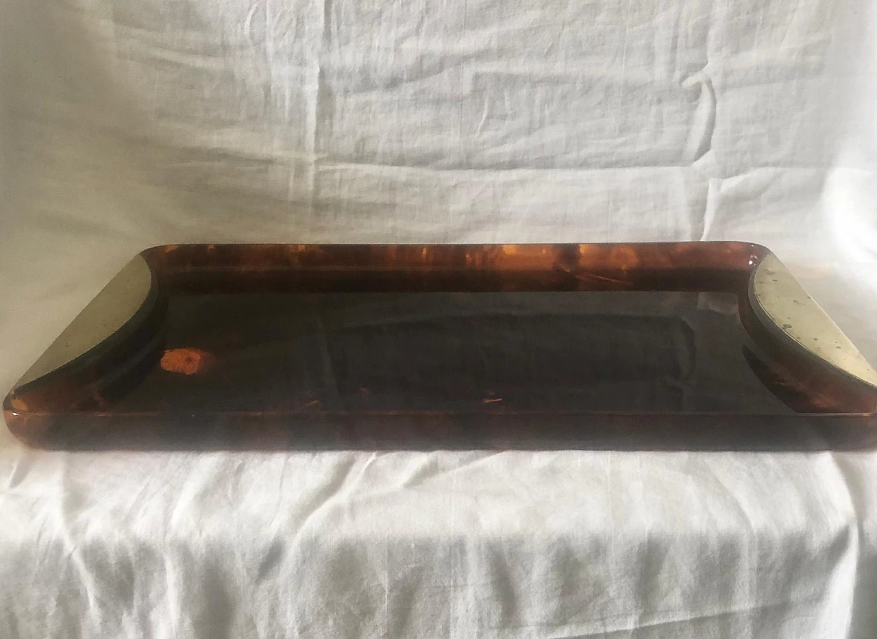 Vassoio in lucite tartarugata e ottone di Guzzini, anni '70 8