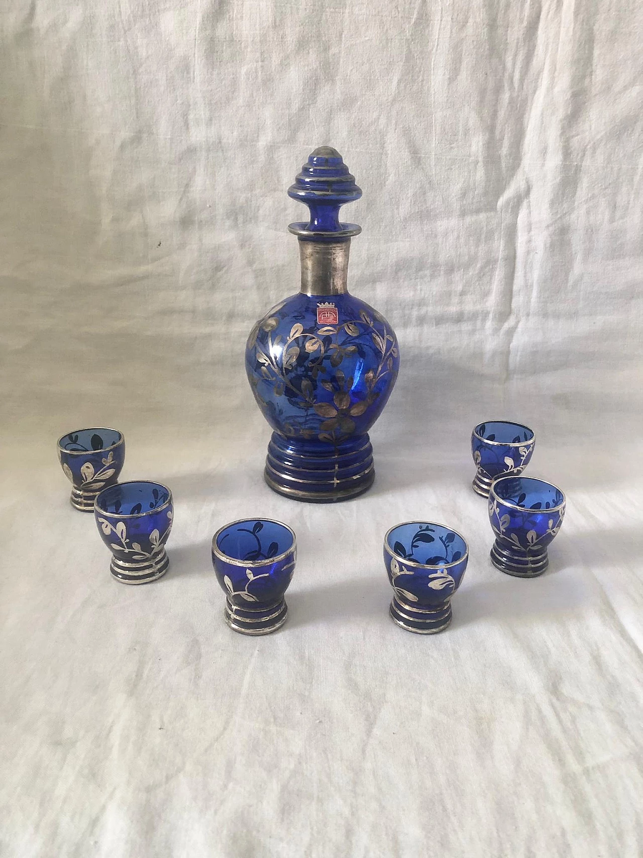 6 Bicchieri e decanter da liquore Art Déco in vetro, anni '40 4