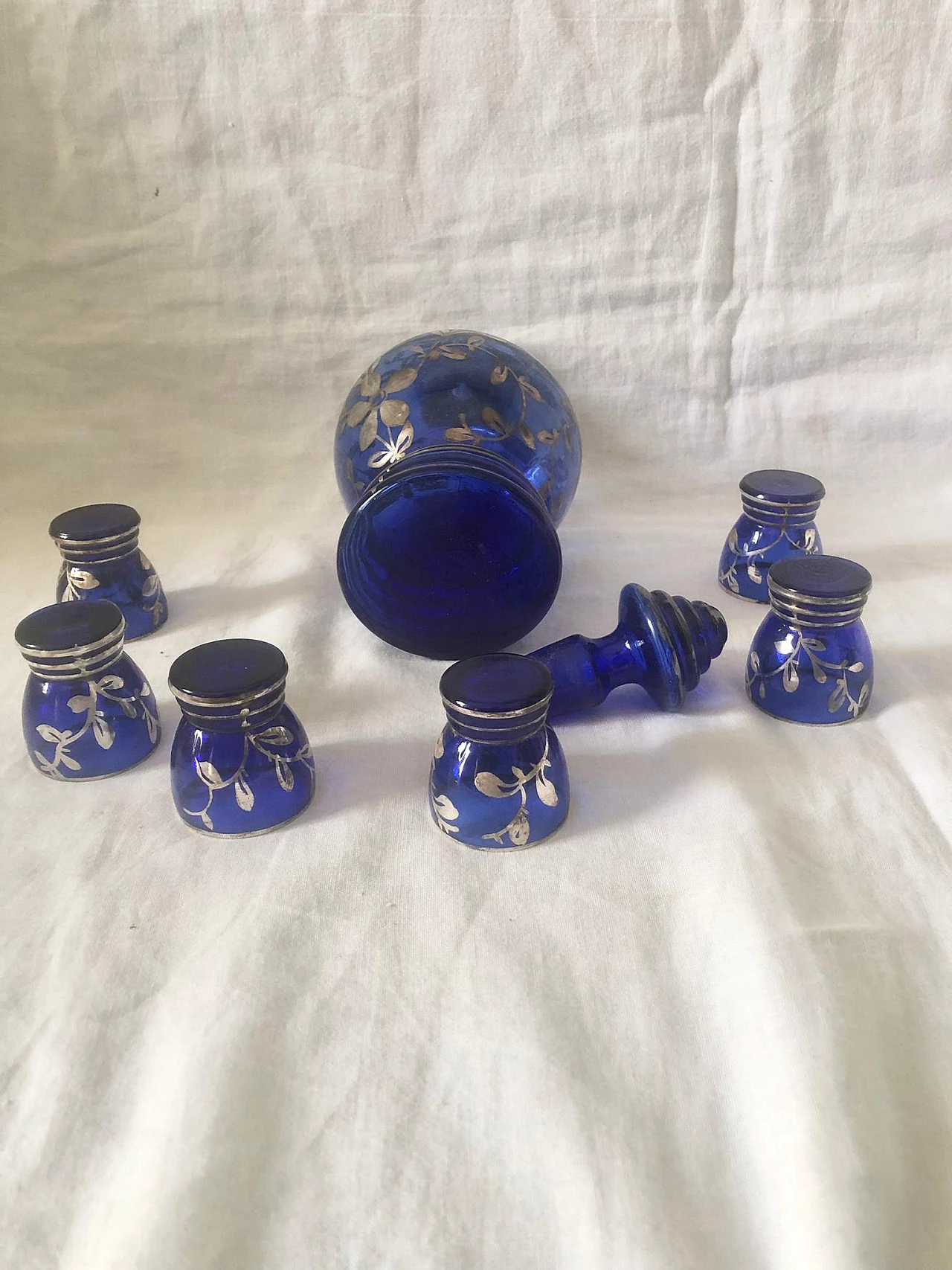 6 Bicchieri e decanter da liquore Art Déco in vetro, anni '40 5