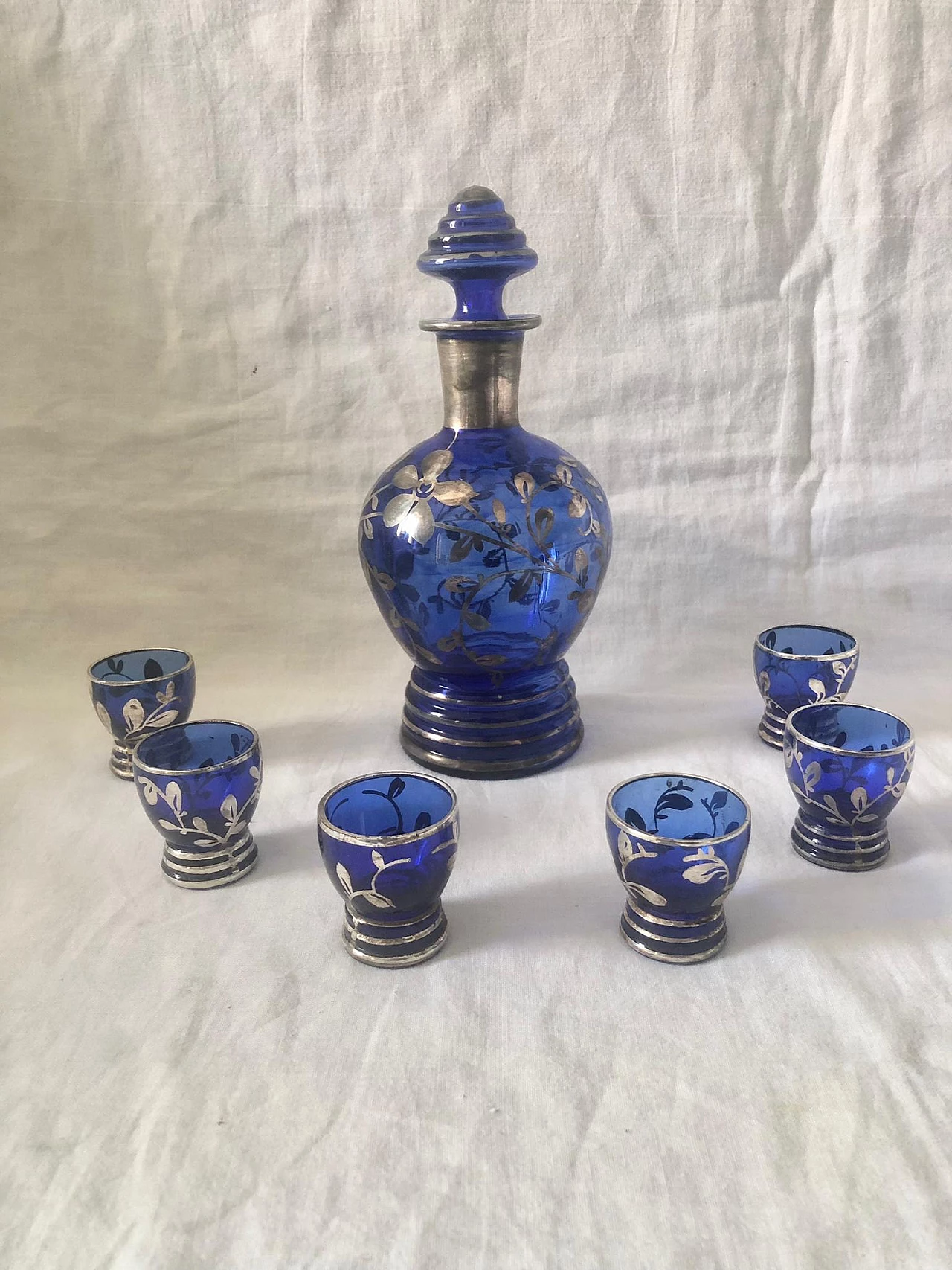 6 Bicchieri e decanter da liquore Art Déco in vetro, anni '40 7