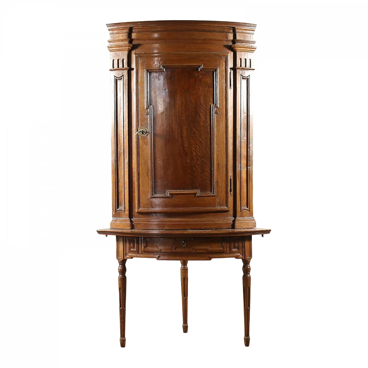 Angoliera neoclassica con anta pannellata e cassetto in noce, del '700 1