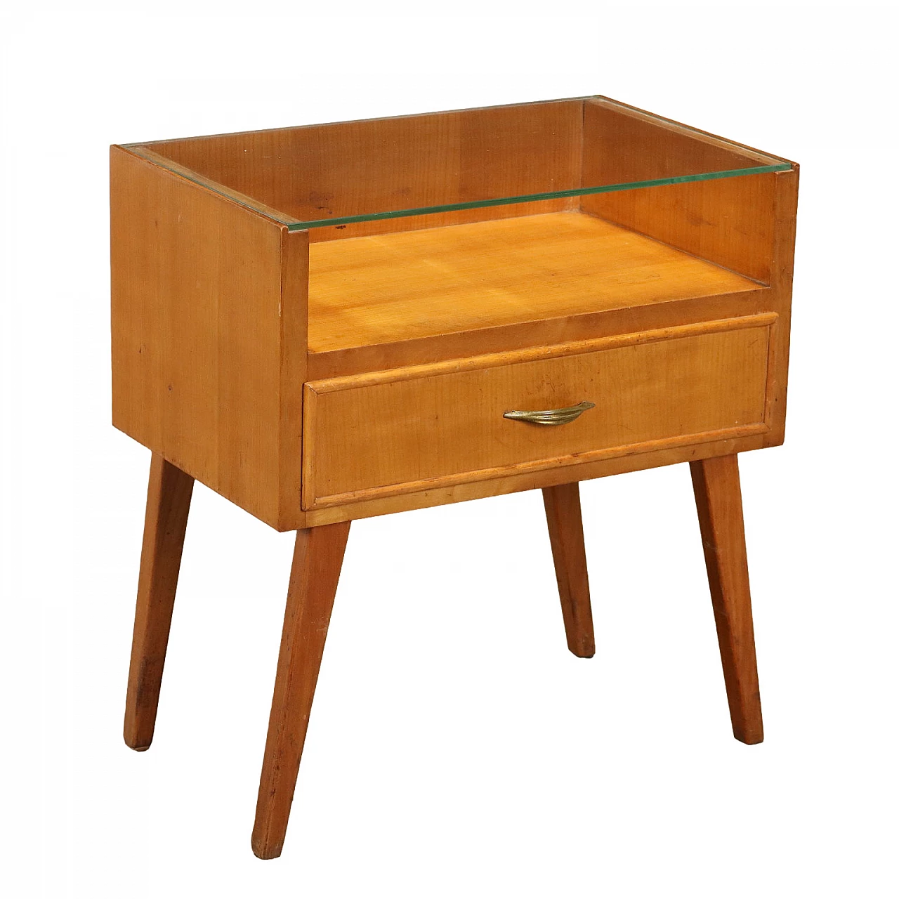 Ash veneered bedside table with glass shelf, 1960s 1