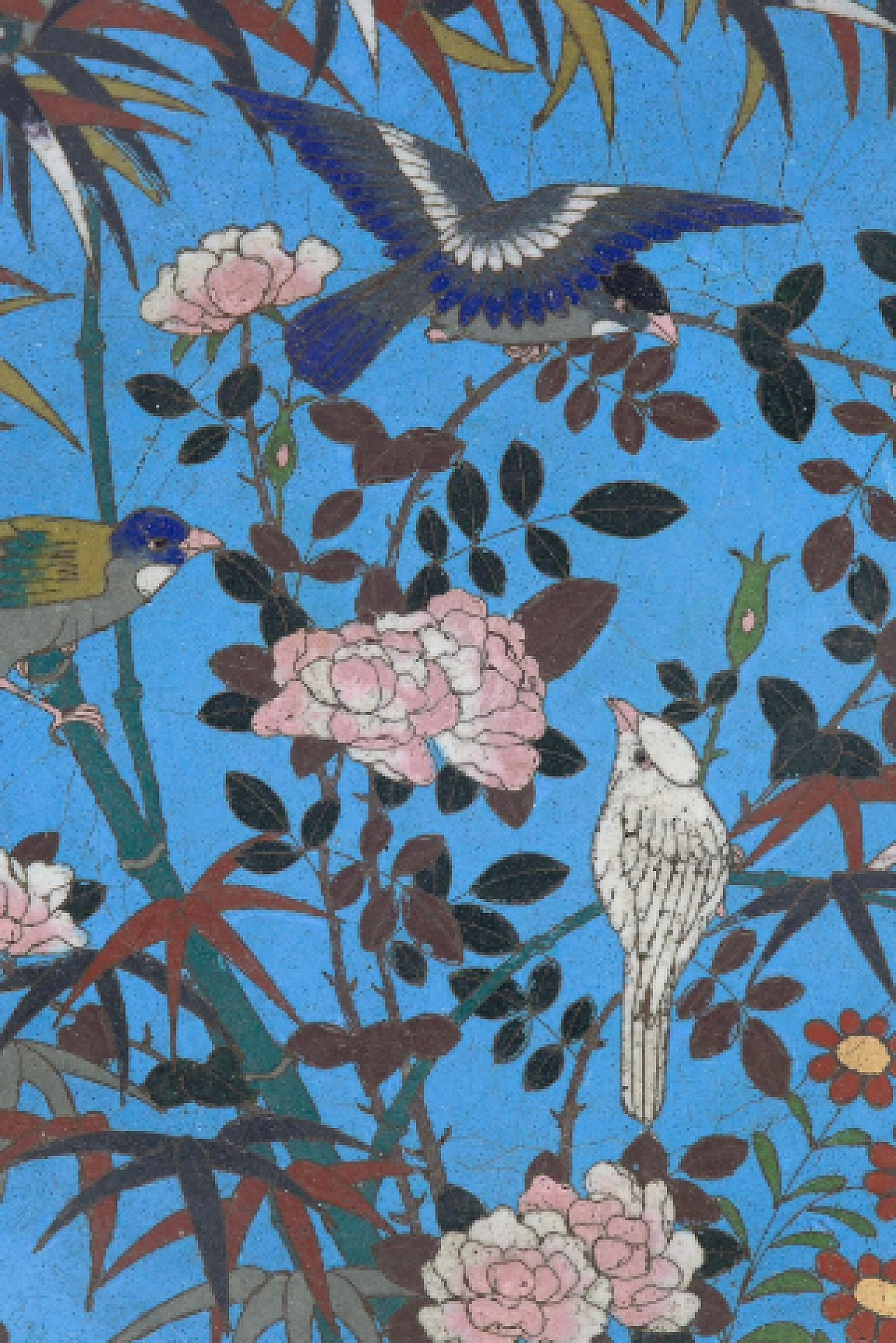 Chinese cloisonné enamel and bronze decorative plate with flowers and birds 3