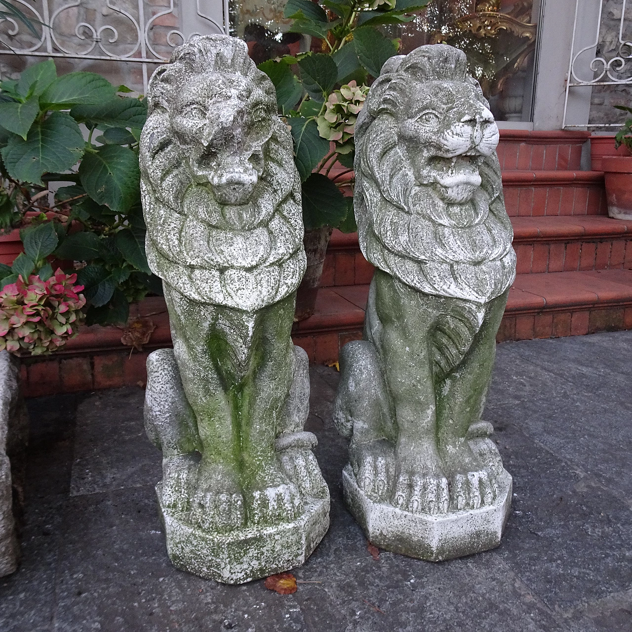 Coppia di sculture di leoni in granito, inizio '900 3