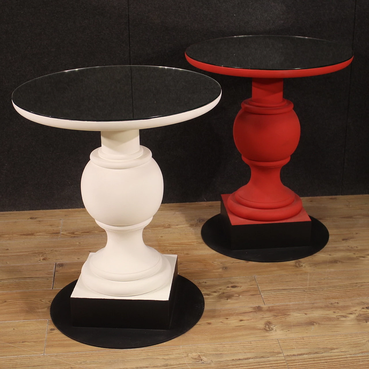 Pair of wood and iron coffee tables with mirror top, 1970s 12