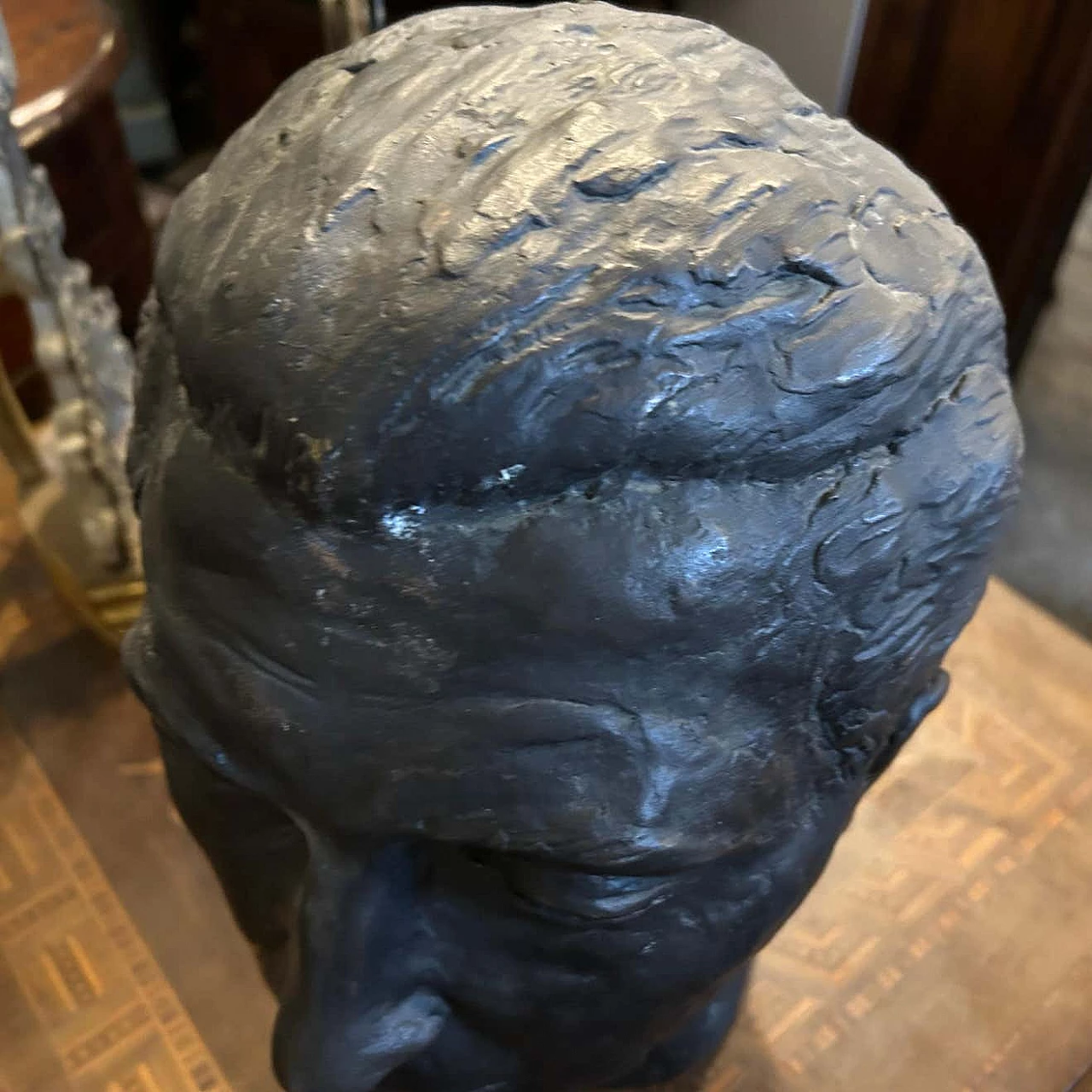 Scultura siciliana Art Deco in bronzo di testa di uomo, anni '20 6