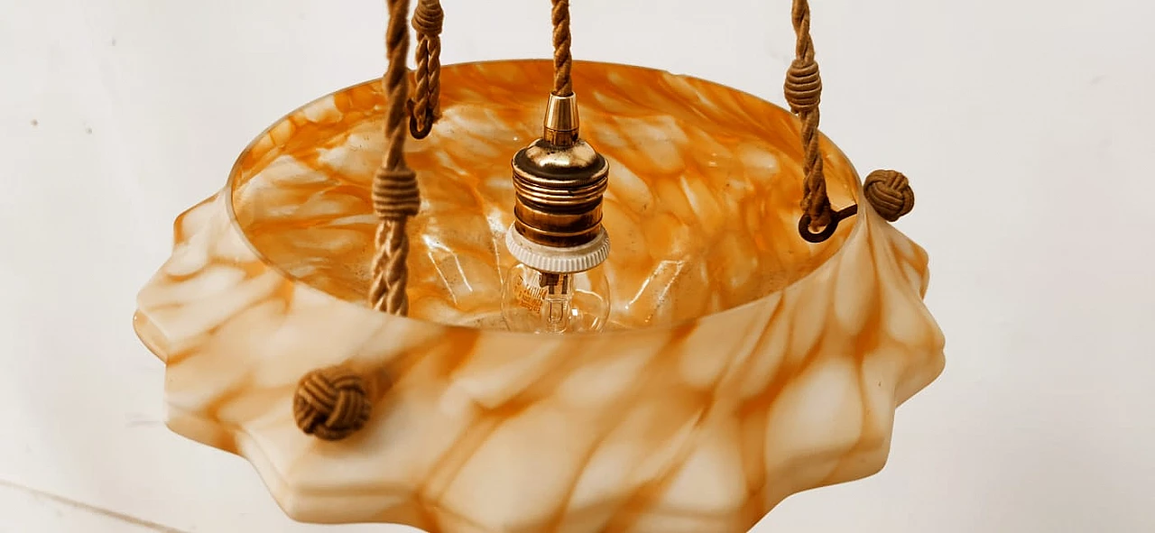 Lampadario in vetro sospeso da corde, anni '50 4