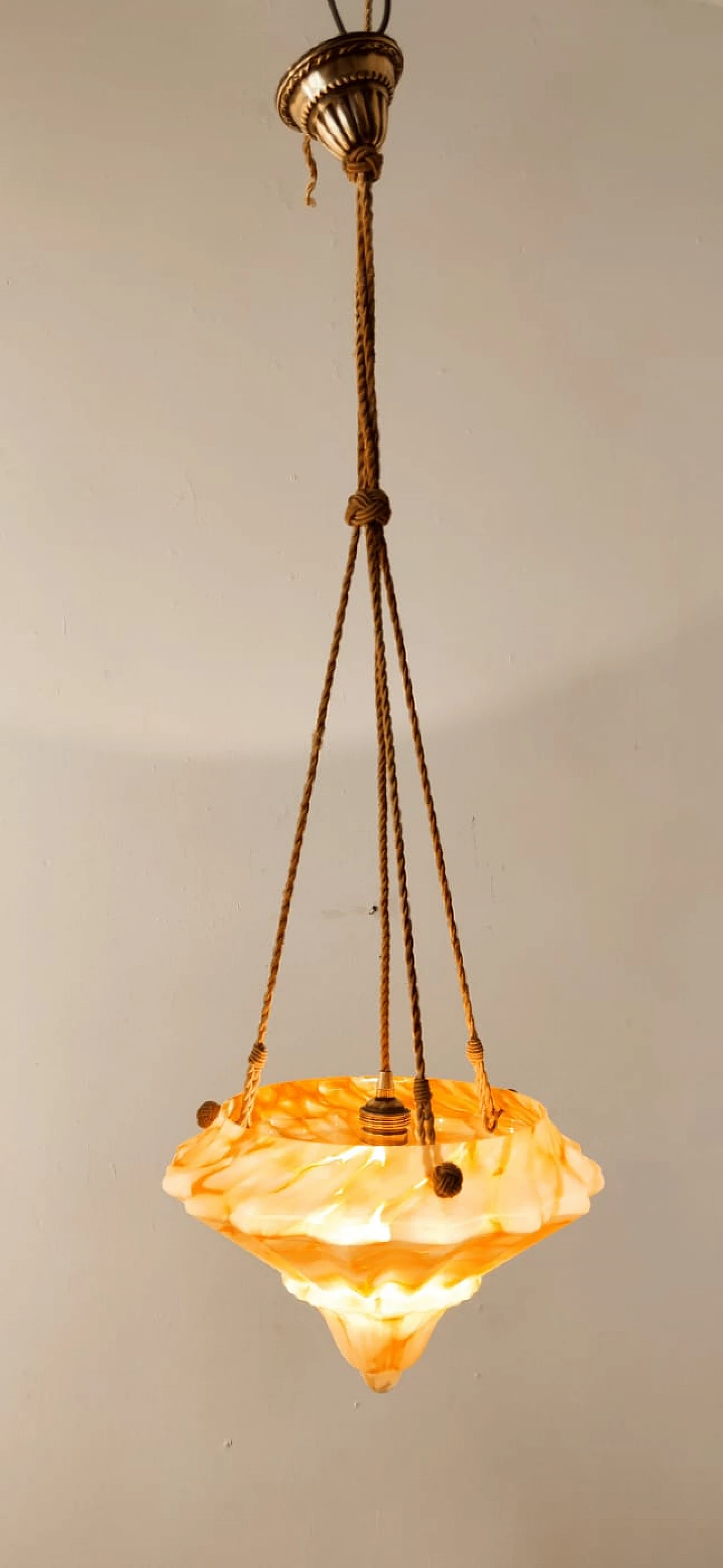Lampadario in vetro sospeso da corde, anni '50 5