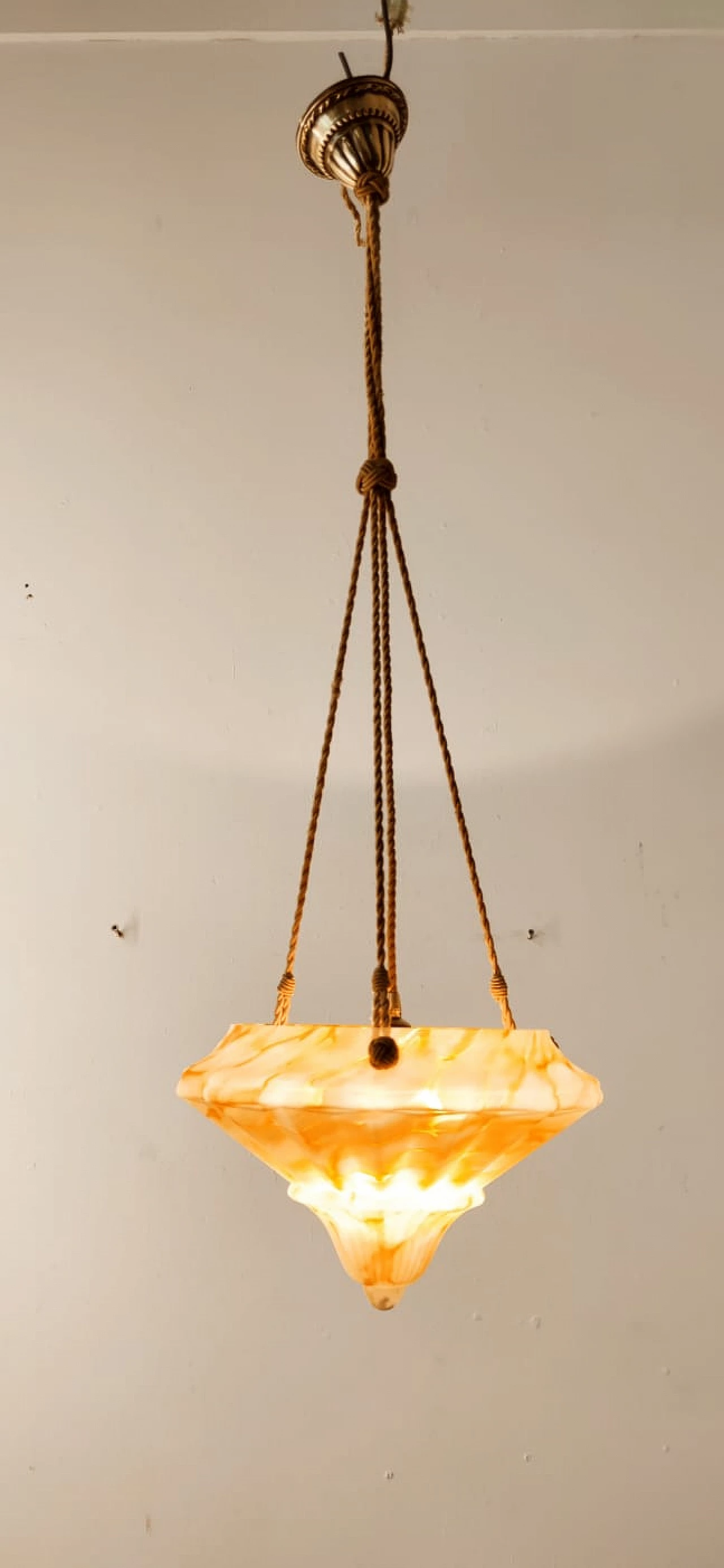 Lampadario in vetro sospeso da corde, anni '50 6