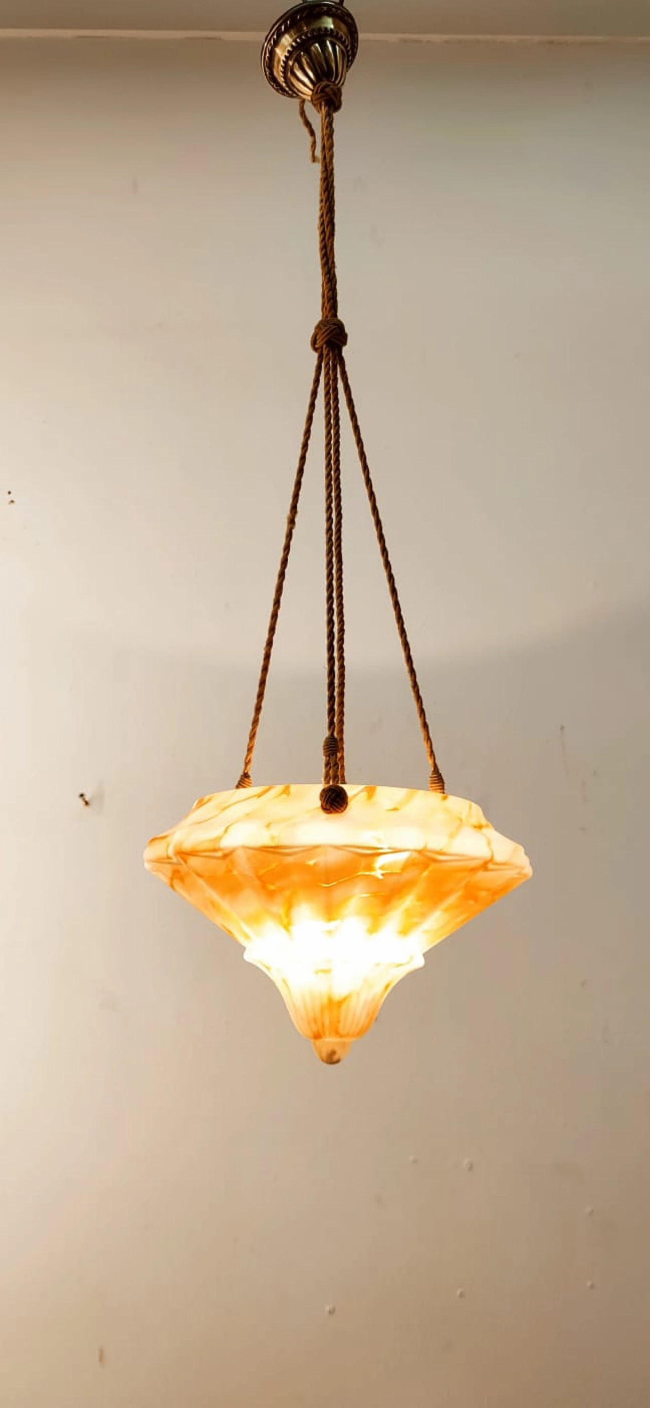 Lampadario in vetro sospeso da corde, anni '50 7