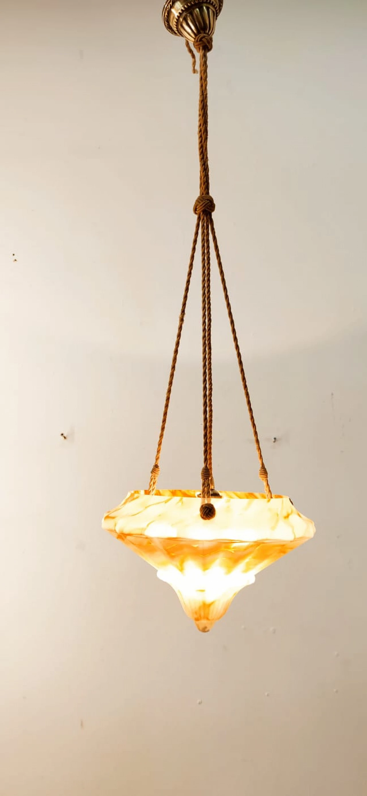 Lampadario in vetro sospeso da corde, anni '50 8
