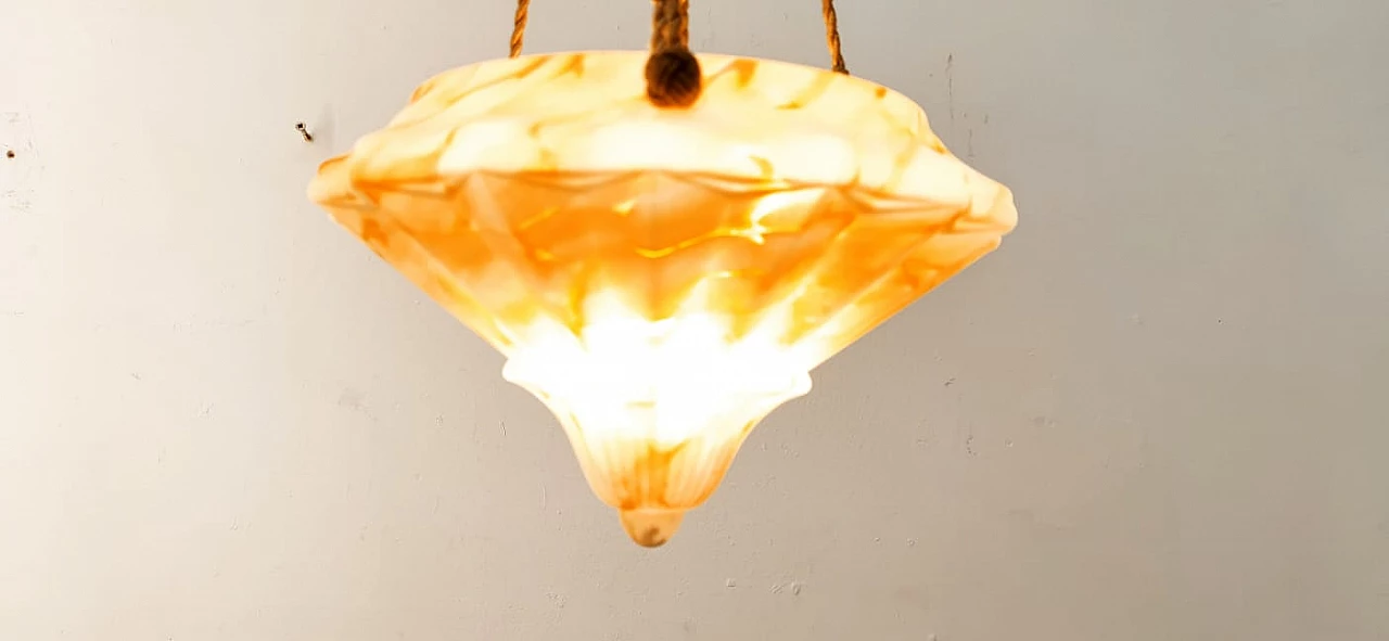 Lampadario in vetro sospeso da corde, anni '50 9